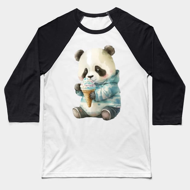 Panda Eating Ice Cream watercolor cute Baseball T-Shirt by KAWAIIBYHM